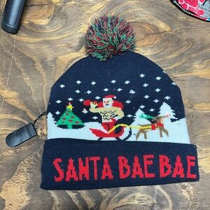 Santa Bae Bae Women’s Winter Beanie - Navy and Red